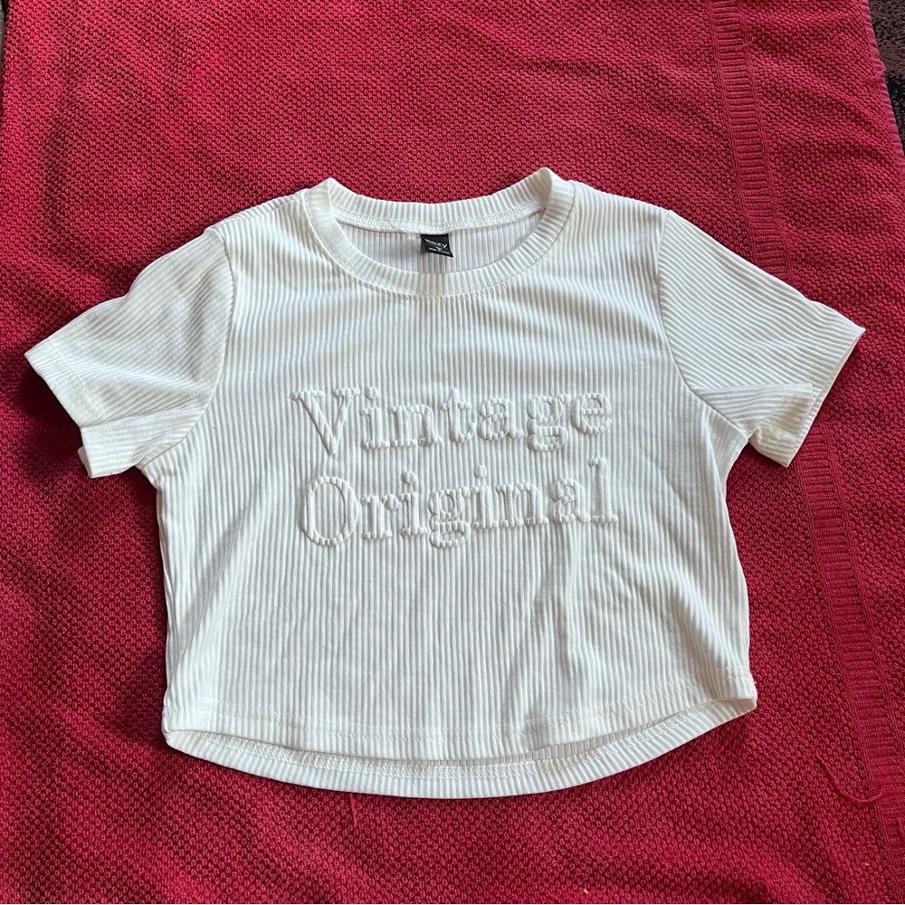 White Vintage Original Crop Top with Embroidered Text
